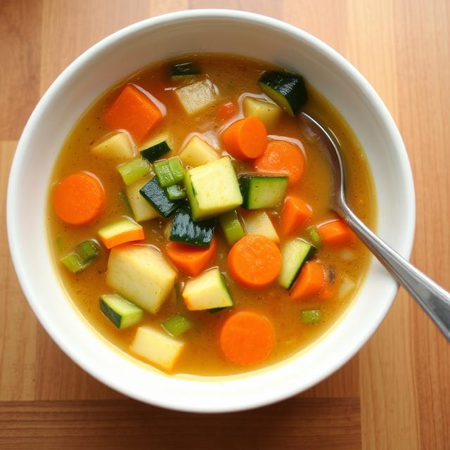 Cena: Sopa de verduras con zanahoria, apio y calabacín