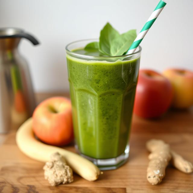Desayuno: Batido verde con espinacas manzana pepino y jengibre